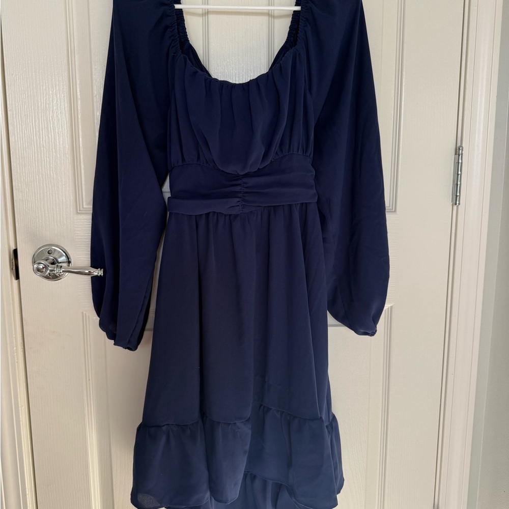 SHEIN Blue Tiered Bishop Sleeve Cocktail Dress